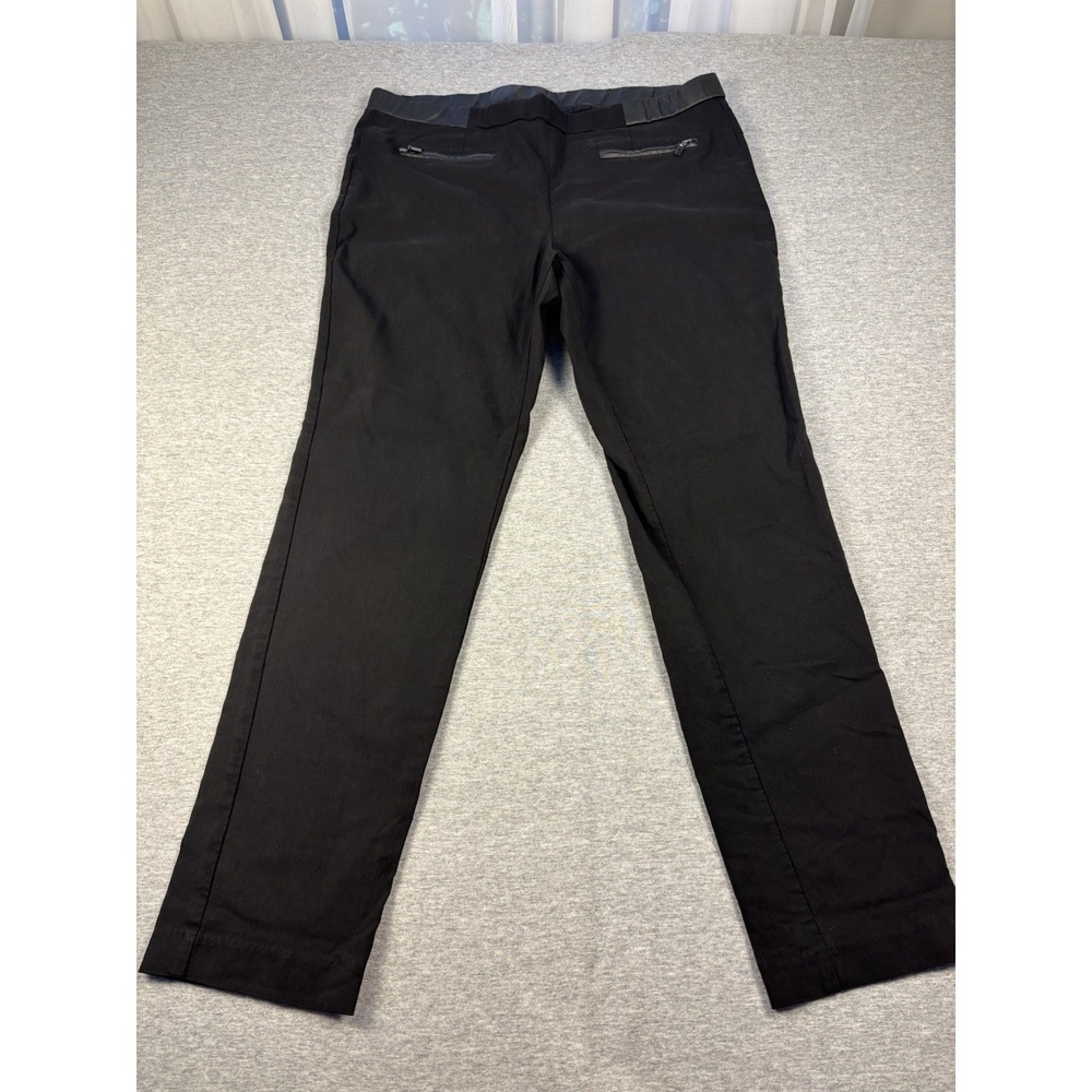 Rafaella Comfort Pants Womens 16 Black Pull On Straight Leg Faux Leather Trim